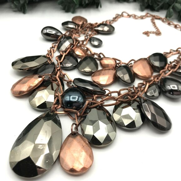 Vintage Style Chunky Statement Necklace With Teardrop Beads & Copper Chain - Picture 1 of 6